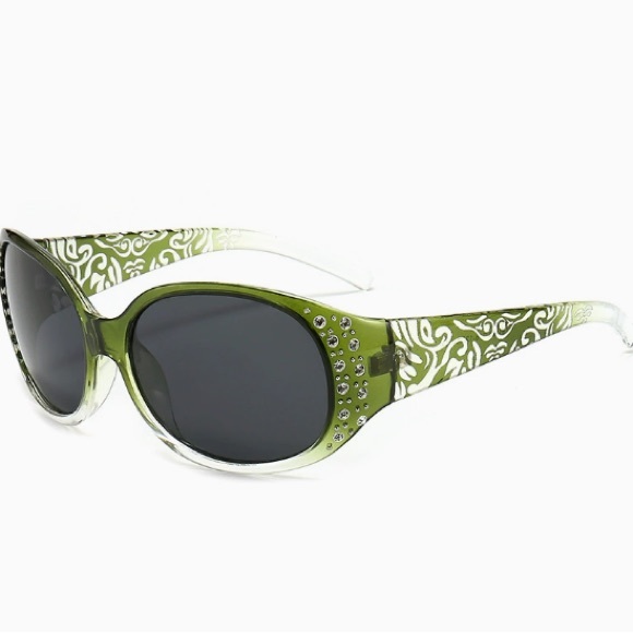 Elegant Olive Green Sunglasses with Crystal Accents